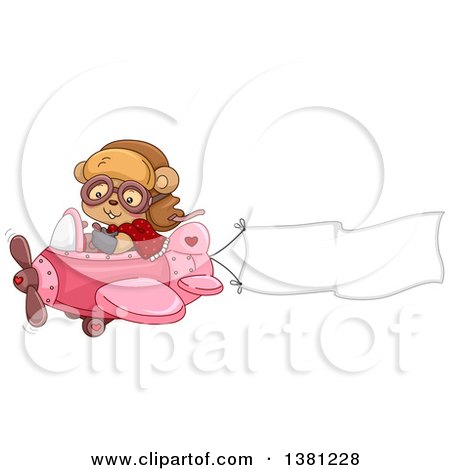 Clipart of a Cute Female Bear Flying a Pink Valentines Day Airplane with a Trailing Banner - Royalty Free Vector Illustration by BNP Design Studio