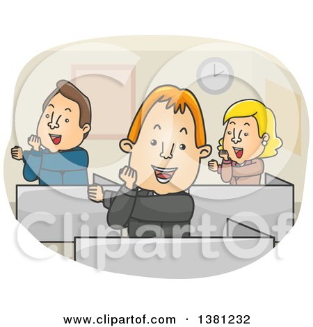 Clipart of a Cartoon Group of Colleagues Doing an Exercise in an Office - Royalty Free Vector Illustration by BNP Design Studio