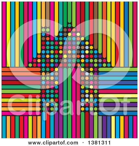 Clipart of a Colorful Polka Dot House over Stripes - Royalty Free Vector Illustration by ColorMagic