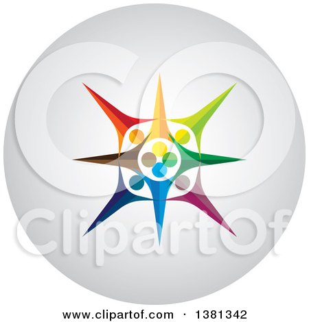 Clipart of a Teamwork Unity Circle of Colorful Diverse People on a Round Icon - Royalty Free Vector Illustration by ColorMagic