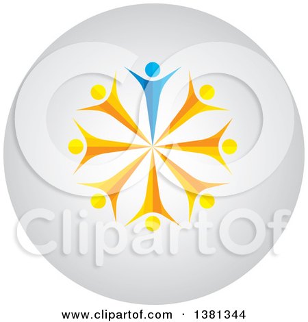 Clipart of a Teamwork Unity Group of People Dancing on an Icon - Royalty Free Vector Illustration by ColorMagic