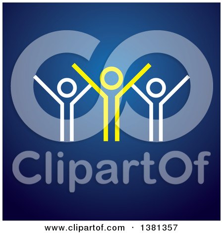 Clipart of a Teamwork Unity Group of Cheering White and Yellow People on Blue - Royalty Free Vector Illustration by ColorMagic
