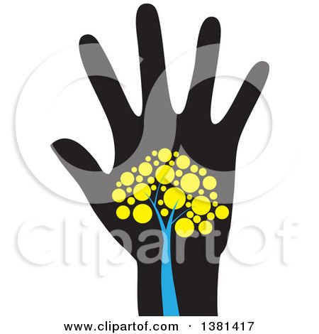 Clipart of a Blue and Yellow Tree on a Black Hand - Royalty Free Vector Illustration by ColorMagic