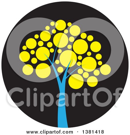 Clipart of a Blue and Yellow Tree in a Black Circle - Royalty Free Vector Illustration by ColorMagic