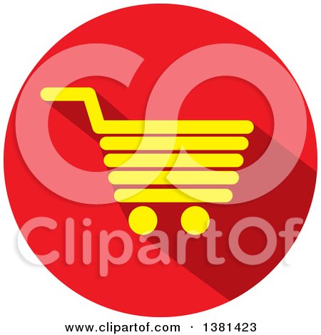 Clipart of a Flat Design Yellow and Red Shopping Cart Icon - Royalty Free Vector Illustration by ColorMagic