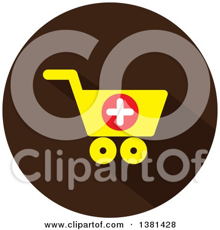 Clipart of a Flat Design Yellow and Brown Add to Shopping Cart Icon - Royalty Free Vector Illustration by ColorMagic