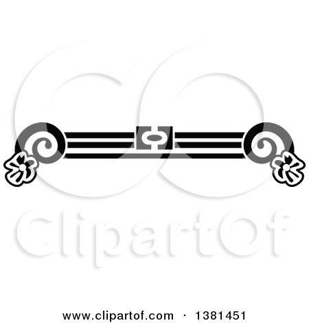 Clipart of a Vintage Black and White Ornate Wrought Iron Border with Flowers - Royalty Free Vector Illustration by Frisko