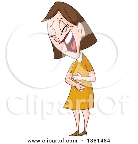 Clipart of a Cartoon Brunette White Woman Laughing and Holding Her Tummy - Royalty Free Vector Illustration by yayayoyo