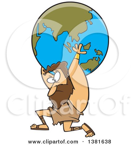 Clipart of a Cartoon Greek God, Atlas, Carrying Earth - Royalty Free Vector Illustration by toonaday