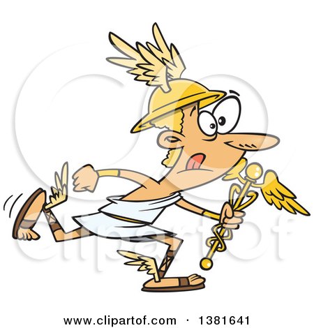 Clipart of a Cartoon Olympian God, Hermes, Wearing a Petasos and Running with a Porta - Royalty Free Vector Illustration by toonaday