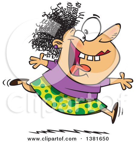 Clipart of a Cartoon Crazy Woman Running and Leaping on Insanity Day - Royalty Free Vector Illustration by toonaday