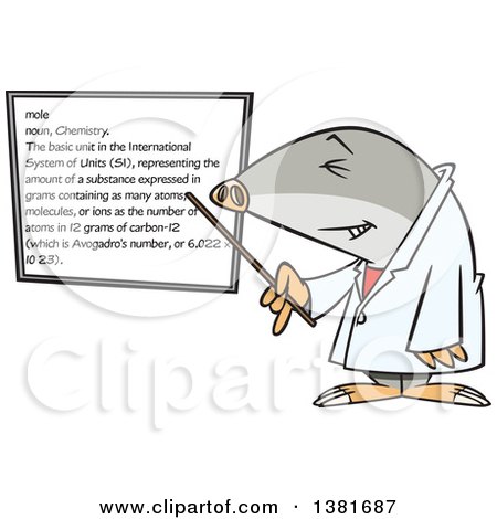 Clipart of a Cartoon Chemist Mole Pointing to a White Board - Royalty Free Vector Illustration by toonaday