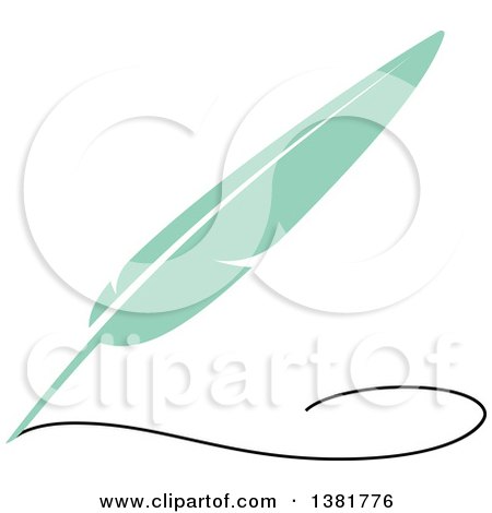 Clipart of a Flat Design Green Feather Plume Quill Pen - Royalty Free Vector Illustration by elena