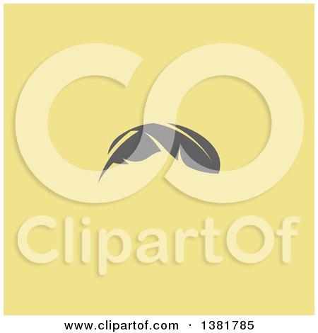 Clipart of a Flat Design Gray Feather Plume on Yellow - Royalty Free Vector Illustration by elena