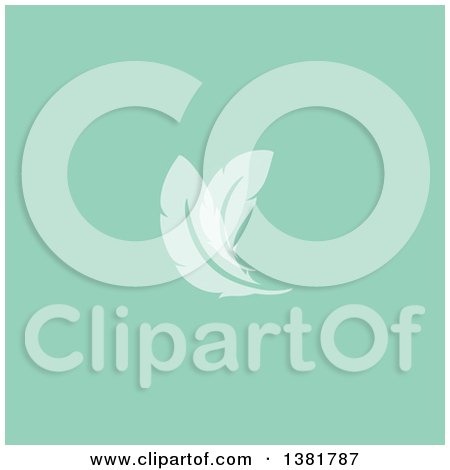Clipart of a Flat Design White Feather Plumes on Green - Royalty Free Vector Illustration by elena