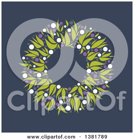 Clipart of a Flat Design Allium Floral Wedding Wreath on Blue - Royalty Free Vector Illustration by elena