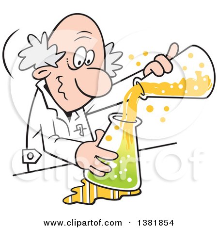 Clipart of a Cartoon Senior White Male Mad Scientist Mixing a Concoction - Royalty Free Vector Illustration by Johnny Sajem