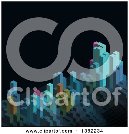 Clipart of a Colorful Abstract Geometric Blocks or City Design on Black - Royalty Free Vector Illustration by KJ Pargeter