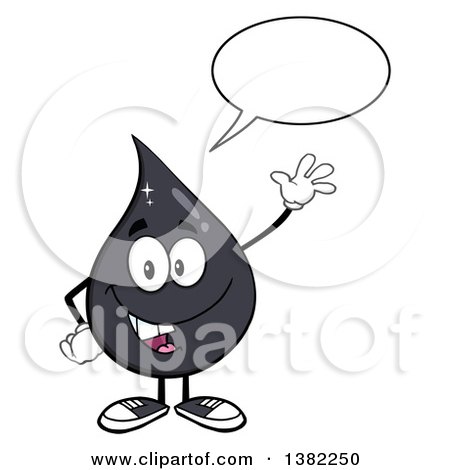 Clipart of a Cartoon Oil Drop Mascot Talking and Waving - Royalty Free Vector Illustration by Hit Toon