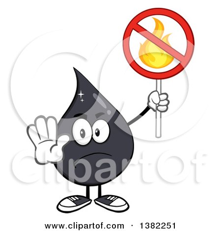Clipart of a Cartoon Oil Drop Mascot Holding a No Fire Sign - Royalty Free Vector Illustration by Hit Toon