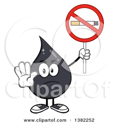 Clipart of a Cartoon Oil Drop Mascot Holding a No Smoking Sign - Royalty Free Vector Illustration by Hit Toon