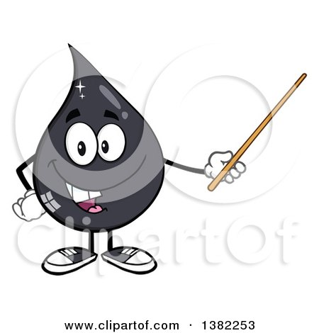 Clipart of a Cartoon Oil Drop Mascot Holding a Pointer Stick - Royalty Free Vector Illustration by Hit Toon
