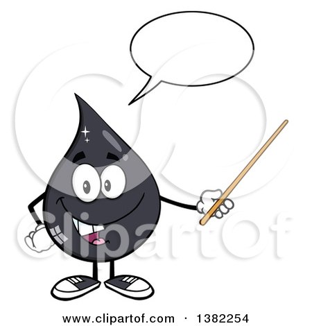 Clipart of a Cartoon Oil Drop Mascot Talking and Holding a Pointer Stick - Royalty Free Vector Illustration by Hit Toon