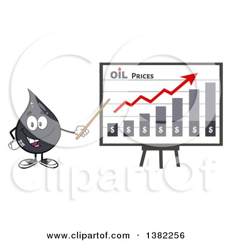 Clipart of a Cartoon Oil Drop Mascot Holding a Pointer Stick to a Presentation Board with a Growth Chart - Royalty Free Vector Illustration by Hit Toon