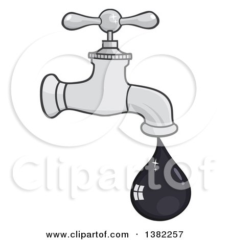 Clipart of a Cartoon Oil Drop Leaking from a Faucet - Royalty Free Vector Illustration by Hit Toon