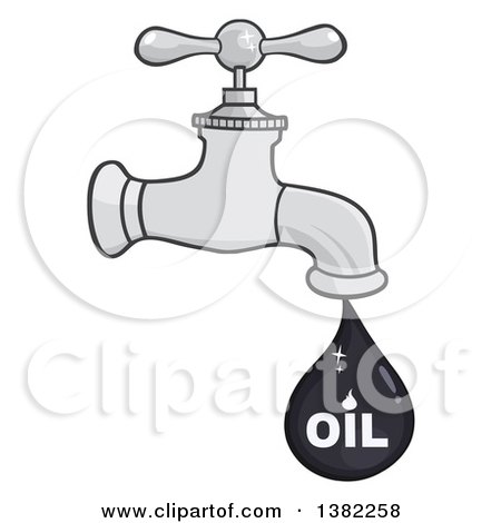 Clipart of a Cartoon Oil Drop with Text Leaking from a Faucet - Royalty Free Vector Illustration by Hit Toon