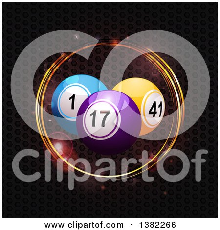 Clipart of 3d Colorful Bingo or Lottery Balls over a Metallic Honeycomb Texture with Flares - Royalty Free Vector Illustration by elaineitalia