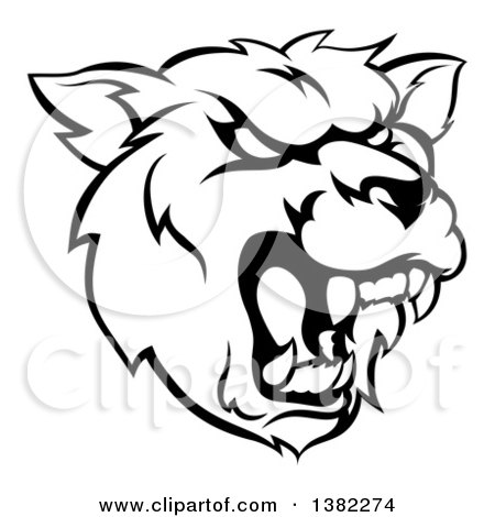 Clipart of a Black and White Roaring Grizzly Bear Mascot Head - Royalty Free Vector Illustration by AtStockIllustration