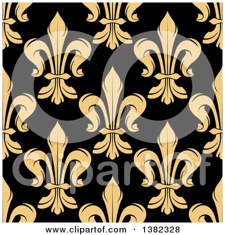 Clipart of a Seamless Pattern Background of Yellow Fleur De Lis on Black - Royalty Free Vector Illustration by Vector Tradition SM