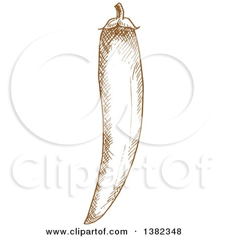 Clipart of a Brown Sketched Chili Pepper - Royalty Free Vector Illustration by Vector Tradition SM