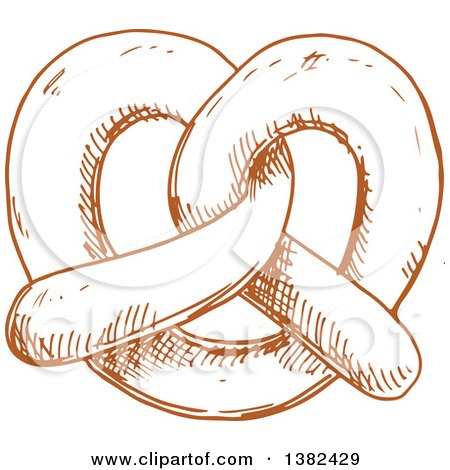 Clipart of a Brown Sketched Soft Pretzel - Royalty Free Vector Illustration by Vector Tradition SM