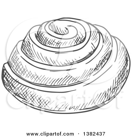 Clipart of a Gray Sketched Cinnamon Roll - Royalty Free Vector Illustration by Vector Tradition SM