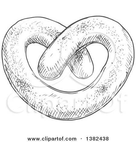 Clipart of a Gray Sketched Soft Pretzel - Royalty Free Vector Illustration by Vector Tradition SM