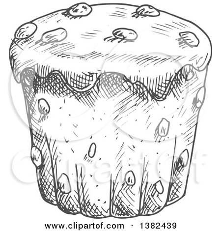 Clipart of a Gray Sketched Cupcake - Royalty Free Vector Illustration by Vector Tradition SM