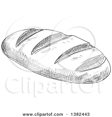 Clipart of a Gray Sketched French Bread - Royalty Free Vector Illustration by Vector Tradition SM