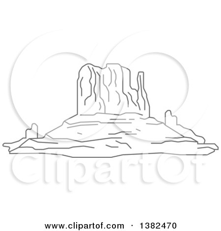Clipart of a Gray Sketch of the Mittens Rock Formations in Monument Valley - Royalty Free Vector Illustration by Vector Tradition SM