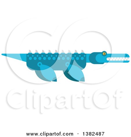 Clipart of a Robotic Styled Blue Pliosaur Dinosaur - Royalty Free Vector Illustration by Vector Tradition SM