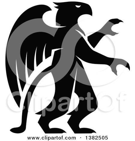 Clipart of a Black and White Rampant Griffin - Royalty Free Vector Illustration by Vector Tradition SM