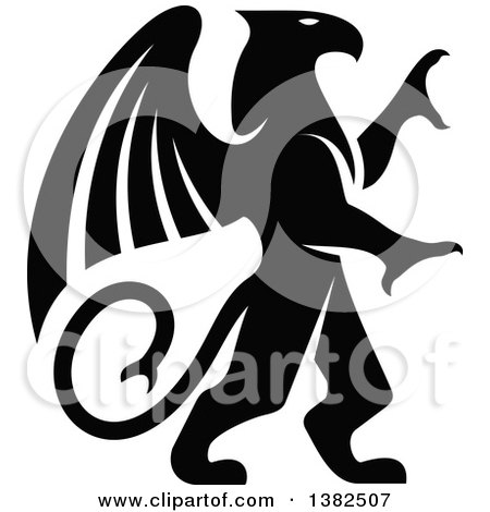 Clipart of a Black and White Rampant Griffin - Royalty Free Vector Illustration by Vector Tradition SM