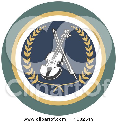 Clipart of a Violin and Bow Inside a Circle with a Wreath - Royalty Free Vector Illustration by Vector Tradition SM