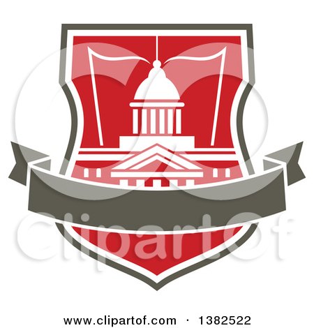 Clipart of a University Shield with a Building, Open Book and Blank Banner - Royalty Free Vector Illustration by Vector Tradition SM