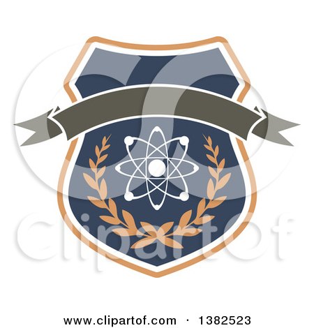 Clipart of a Shield with an Atom, Wreath and Blank Banner - Royalty Free Vector Illustration by Vector Tradition SM