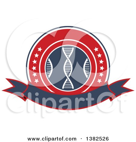 Clipart of a Circle of Stars and Dna Strands with a Blank Banner - Royalty Free Vector Illustration by Vector Tradition SM