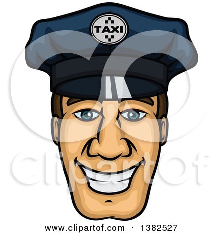 Clipart of a Cartoon Male Caucasian Cabbie Taxi Driver Face - Royalty Free Vector Illustration by Vector Tradition SM