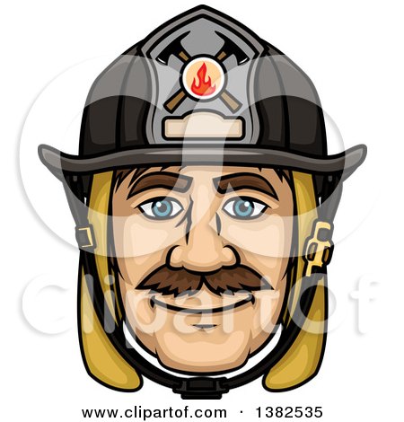 Cartoon Male Caucasian Fire Fighter Face Posters, Art Prints