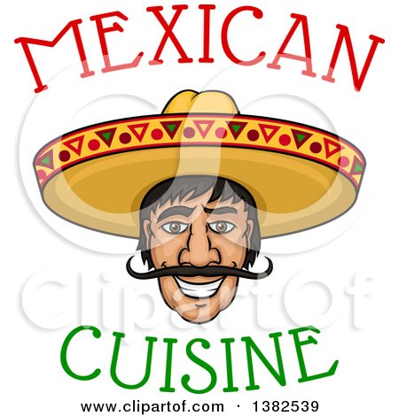 Clipart of a Happy Smiling Mexican Man's Face with a Sombrero Hat and Text - Royalty Free Vector Illustration by Vector Tradition SM